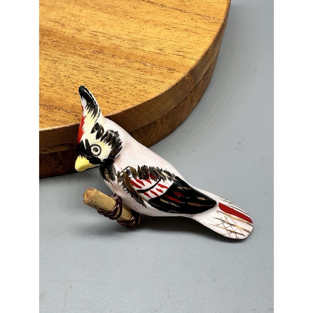 Japan Ceramic Bird Pin Cardinal Crest Takahashi Style